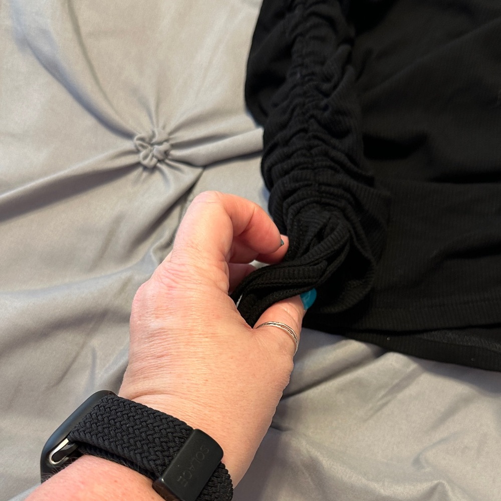 Black Ruched Drawstring Bodycon Dress - Picture 2 of 3